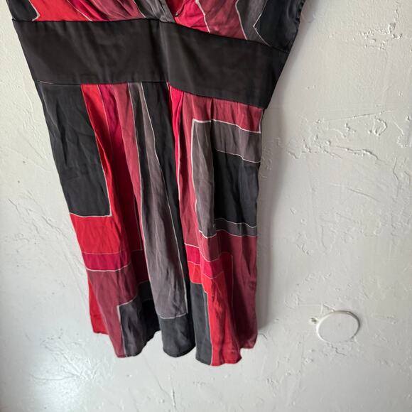 Express Y2K Colorblock Silk Blend Tunic Top 2 Deep V Empire Waist Retro Babydoll - Picture 3 of 8